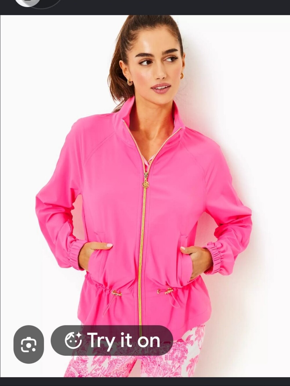Lilly Pulizer Luxletic Pink Zip-Front Lightweight Jacket